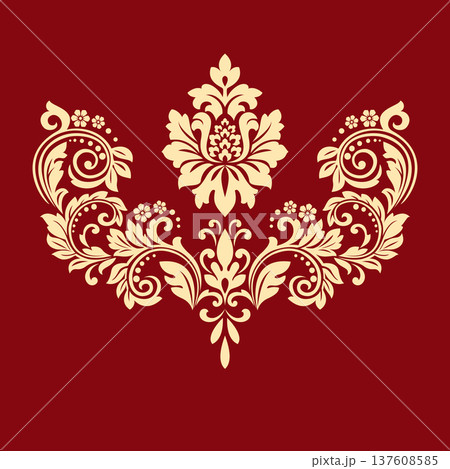 Damask graphic ornament. Floral design element. Golden and red vector pattern 137608585