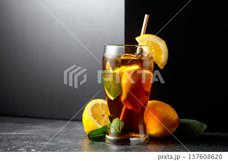 Summer refreshing drink with ice, mint, and lemon. Summer refreshing drink with ice, mint, and lemon. 137608620