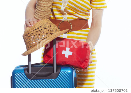 Summer Travel Essentials with First Aid Kit and Sun Hat Summer Travel Essentials with First Aid Kit and Sun Hat 137608701