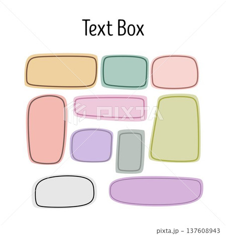 Colorful Rounded Rectangle Text Box Shape Set, Pastel Label Badge Clipart, Hand Drawn Doodle Color Text Banner, Abstract Rounded Shape Design Element, Vector Illustration 137608943
