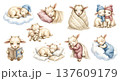 Sweet Watercolor Baby Goat Sleeping Collection with Little Kids Resting on Clouds  137609179