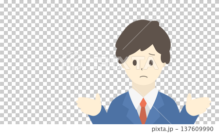 困り顔で説明するビジネスマン（正面イラスト素材） 137609990