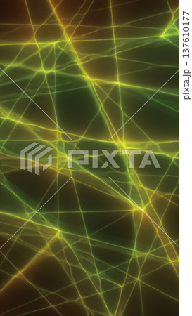 Abstract green and yellow glowing network of intersecting lines, forming an electric web-like grid with a futuristic tech and data connection feel Abstract green and yellow glowing network of intersecting lines, forming an electric web-like grid with a futuristic tech and data connection feel 137610177
