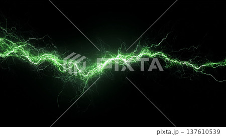 近未来的なグリーンのプラズマ放電と電気スパークのエフェクト素材 137610539