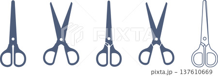 ハサミを持つ部分が覆われたハサミのオープンとクローズしたアイコンの素材セット 137610669