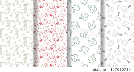 Fresh vegetables set of hand drawn seamless patterns 137610739