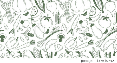 Hand engraved vegetable seamless pattern Hand engraved vegetable seamless pattern 137610742
