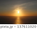 Golden Sunset Over the Atlantic Ocean with Sunstar Flare and Calm Water 137611020