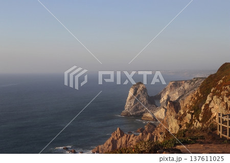 Panoramic View of Rugged Cliffs and Sea Stacks at Cabo da Roca, Portugal 137611025