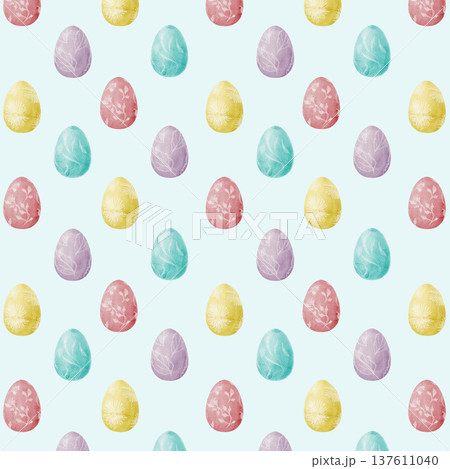 Watercolor Easter seamless pattern. Easter eggs and bows. Cute hand-drawn pattern for design and decor. Wrapping paper, textiles. Watercolor Easter seamless pattern. Easter eggs and bows. Cute hand-drawn pattern for design and decor. Wrapping paper, textiles. 137611040