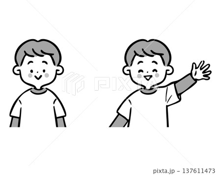 男児　上半身　ベクター（モノクロ） 137611473