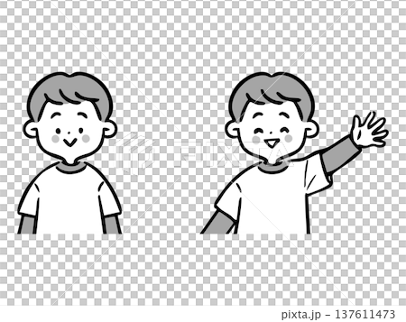 男児　上半身　ベクター（モノクロ） 137611473