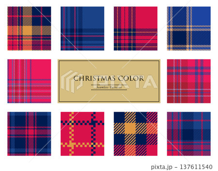 クリスマスカラーのシームレスなツイードチェックパターン 137611540