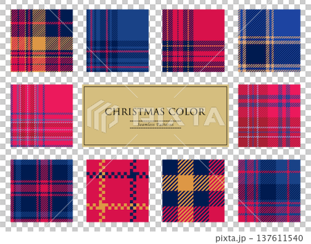 クリスマスカラーのシームレスなツイードチェックパターン 137611540