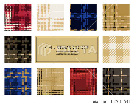 クリスマスカラーのシームレスなツイードチェックパターン 137611541