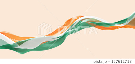 Indian flag sheer fabric ribbon flowing isolated on soft orange background with copy space 3D render 137611718