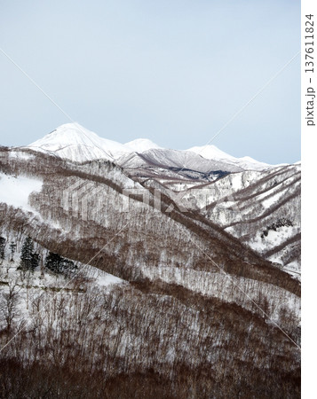 羅臼国後展望台からみた積雪した羅臼岳 羅臼国後展望台からみた積雪した羅臼岳 137611824