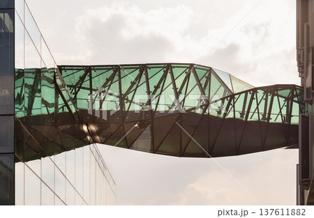 A masterclass in geometric design, the complex twists of the sky bridge at Tottenham Hotspur seamlessly blend functional infrastructure with high-concept aesthetics. the New Tottenham Hotspur Stadium, 137611882