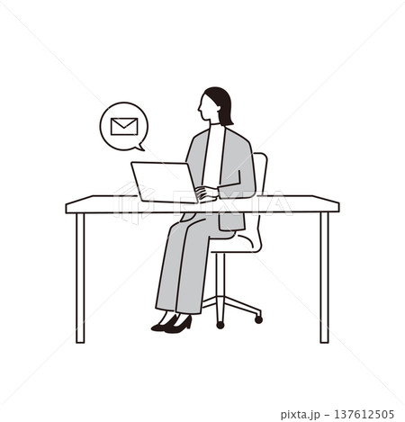 パソコンにメール通知が届く女性ビジネスパーソン パソコンにメール通知が届く女性ビジネスパーソン 137612505