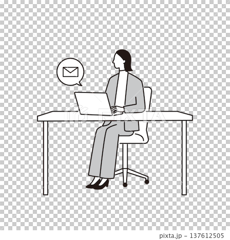 パソコンにメール通知が届く女性ビジネスパーソン パソコンにメール通知が届く女性ビジネスパーソン 137612505