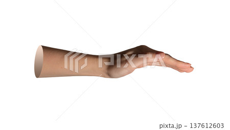 Hand gesture with abstract curved palm and curled fingers in arched pose, isolated on white. Close 137612603