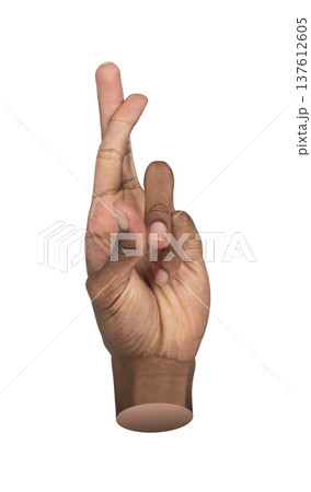 Hand gesture with crossing index finger and middle finger in raised position, isolated on white.. Hand gesture with crossing index finger and middle finger in raised position, isolated on white.. 137612605