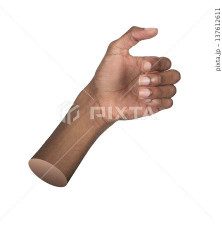 Hand holding invisible bottle with grip gesture, showing left hand position and fingers, isolated on 137612611