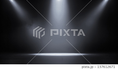 white spotlight stage light beam three rays dark studio room floor empty background performance presentation glow theater shine abstract professional backdrop effect scene focus spot 137612671