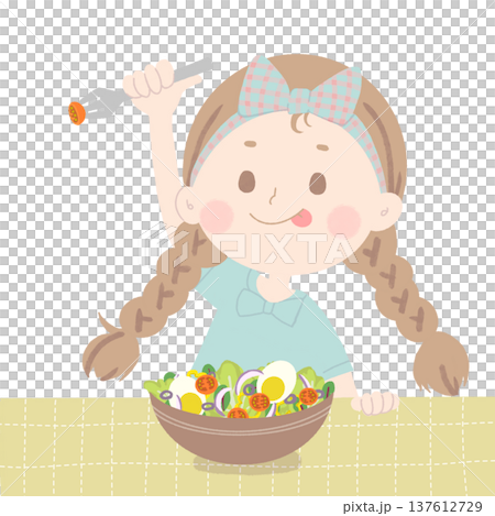 Illustration of a girl eating salad 137612729