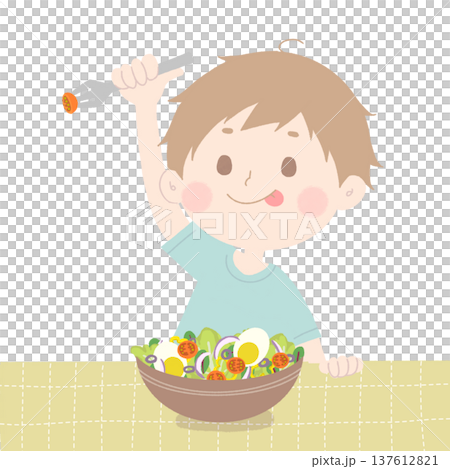 サラダを食べる男の子イラスト サラダを食べる男の子イラスト 137612821