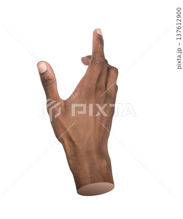 African american right hand holding between fingers isolated background. Dark skin gesture showing object concept. Human interaction presentation idea.. African american right hand holding between fingers isolated background. Dark skin gesture showing object concept. Human interaction presentation idea.. 137612900