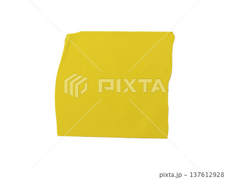 Solid yellow adhesive tape piece isolated on white background. Flat glossy surface with slightly Solid yellow adhesive tape piece isolated on white background. Flat glossy surface with slightly 137612928