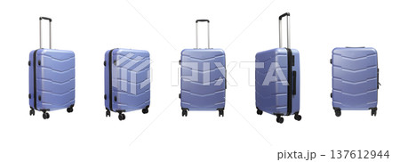 Suitcase set. Wheeled luggage with telescopic handle, side grip and hard protective case in blue and 137612944