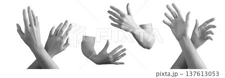 Crossed hands embracing gesture isolated background. Two arms forming protective hug pose. Support care connection concept.. 137613053