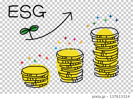 ESG形象、不斷增加的硬幣數量和閃亮的SDG色彩 137613324