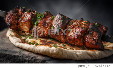 Juicy Lamb Shashlik Cubes on Metal Blade 137613442
