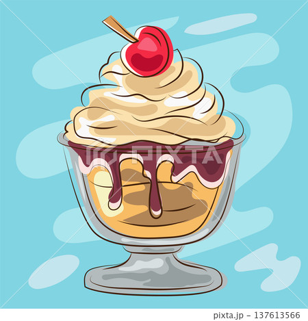 ice cream sundae in glass doodle marker style ice cream sundae in glass doodle marker style 137613566