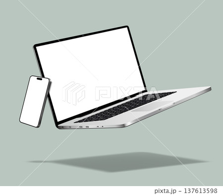 Realistic levitation laptop computer and smartphone 137613598