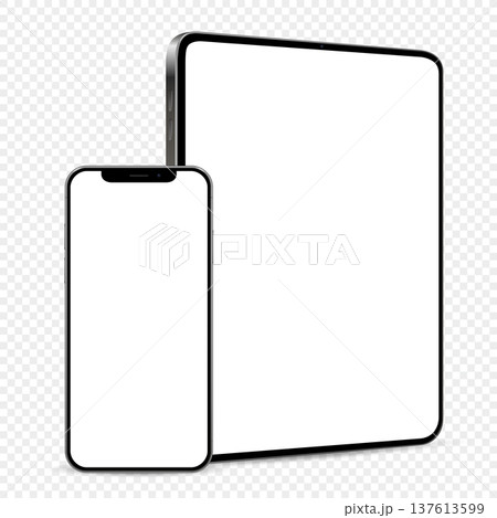 Tablet and smartphone mockup with blank screen isolated on transparent background Tablet and smartphone mockup with blank screen isolated on transparent background 137613599
