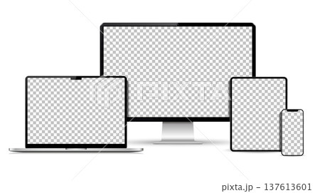 Empty screen computer, laptop, tablet, smartphone mockup. Set technology devices. 137613601