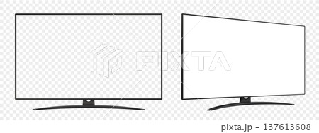 TV flat screen mockup. Front and side view with white and empty screen on transparent background. TV flat screen mockup. Front and side view with white and empty screen on transparent background. 137613608