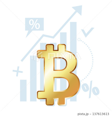 Golden Bitcoin symbol against the backdrop of a market growth chart 137613613