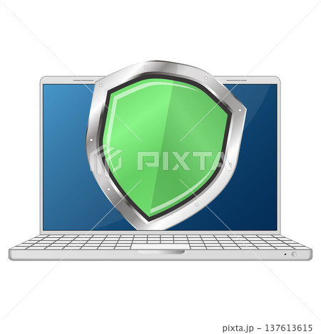 Laptop and green shield on screen, secure laptop data security Laptop and green shield on screen, secure laptop data security 137613615