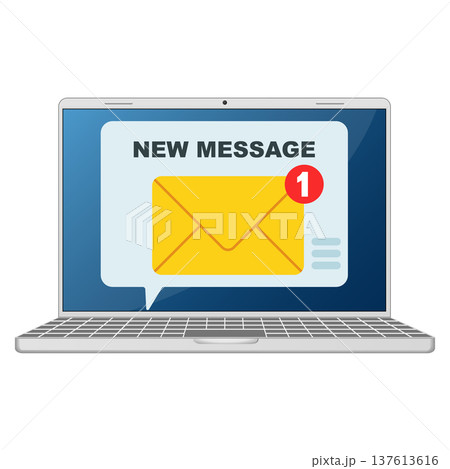New message on laptop screen, yellow mail envelope 137613616
