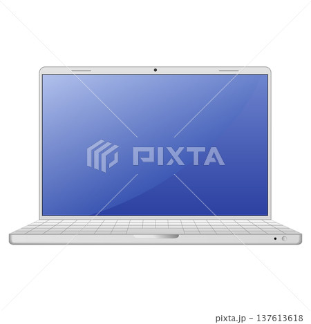 White laptop with blue screen, minimalist design 137613618