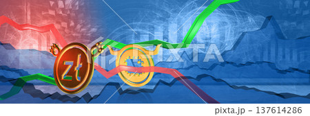 chip price surge in zloty. expensive computer hardware in poland. 3D illustration of semiconductor stock market trend due to ai technology demand. financial data background for RAMpocalypse 137614286