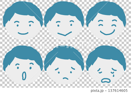 簡單的男性面部表情圖示集(藍色) 簡單的男性面部表情圖示集(藍色) 137614605