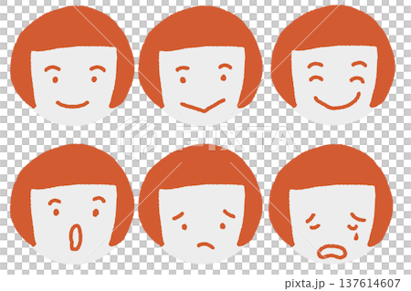 簡單的女性臉部表情圖示集（橘色） 137614607