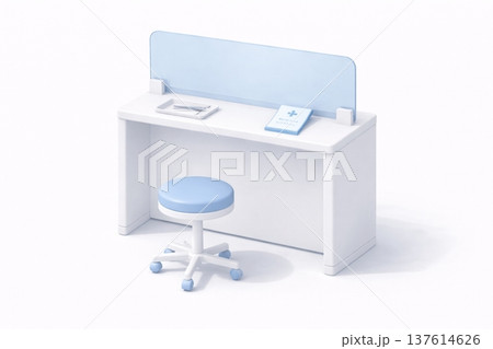 薬局の相談カウンターと丸椅子の3Dアイコン パーテーションのある清潔な医療素材 薬局の相談カウンターと丸椅子の3Dアイコン パーテーションのある清潔な医療素材 137614626