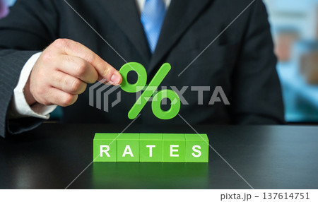 Business rates concept. Interest rates, pricing, or financial charges applied to products 137614751